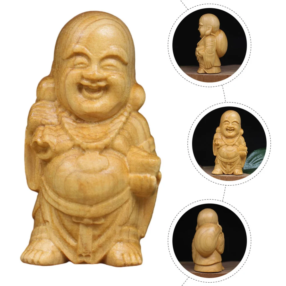 Buddha Statue Adornment Wood Maitreya Buddha Sculpture Desktop Ornament