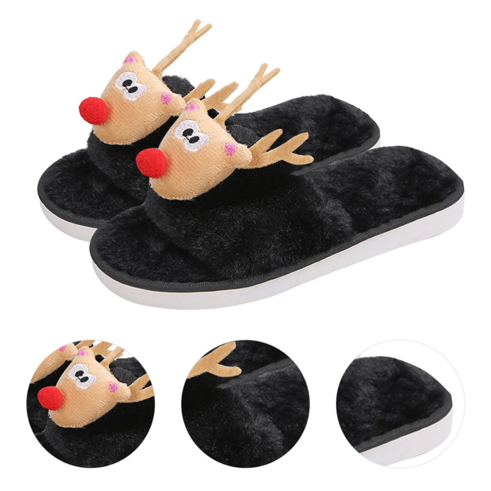 1Pair Christmas Deer Design Slippers Plush Slippers for Home