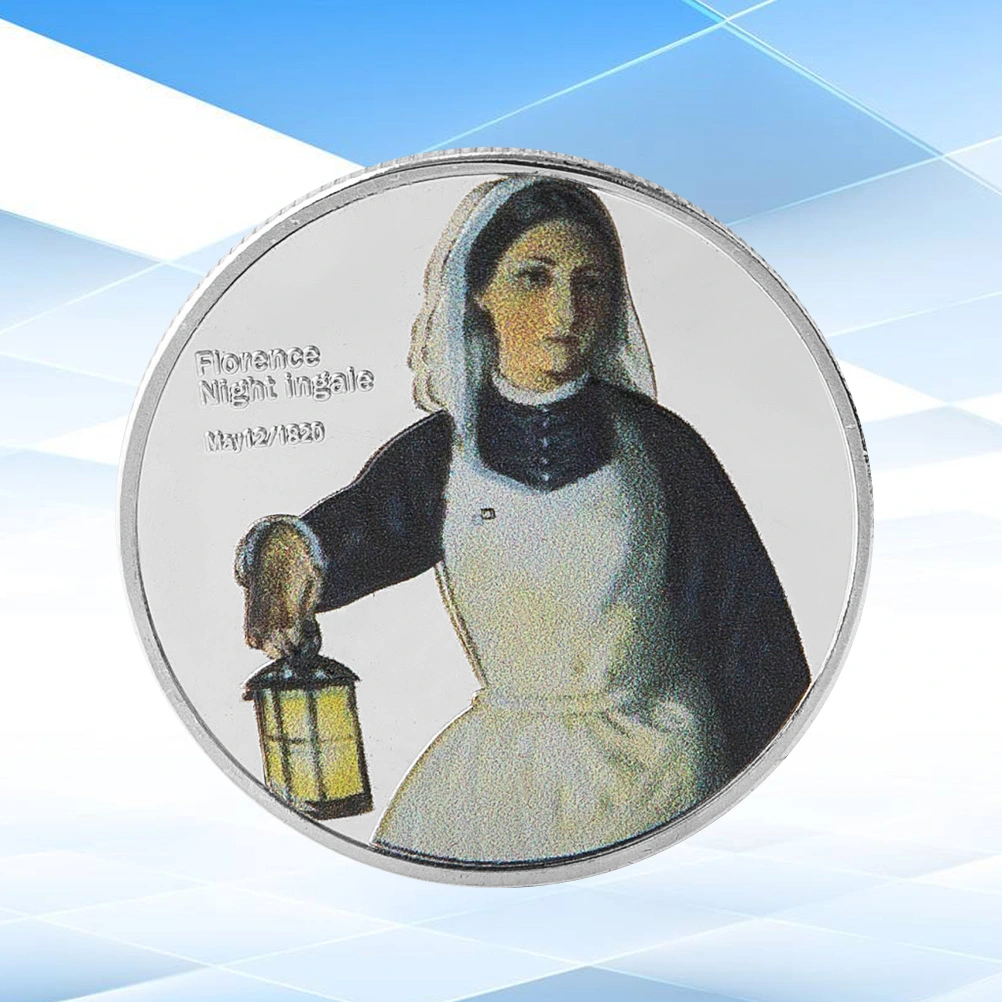 Commemorative Coin Chinese Nurse's Day Nightingale Figure Collection Gift Art Crafts Souvenir Coin with Box for Student Nurse (Silver)