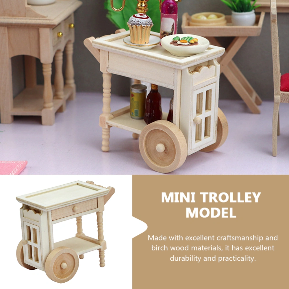 Mini Birch Wood Trolley Model Ornament Furniture Ornament Mini House Accessory