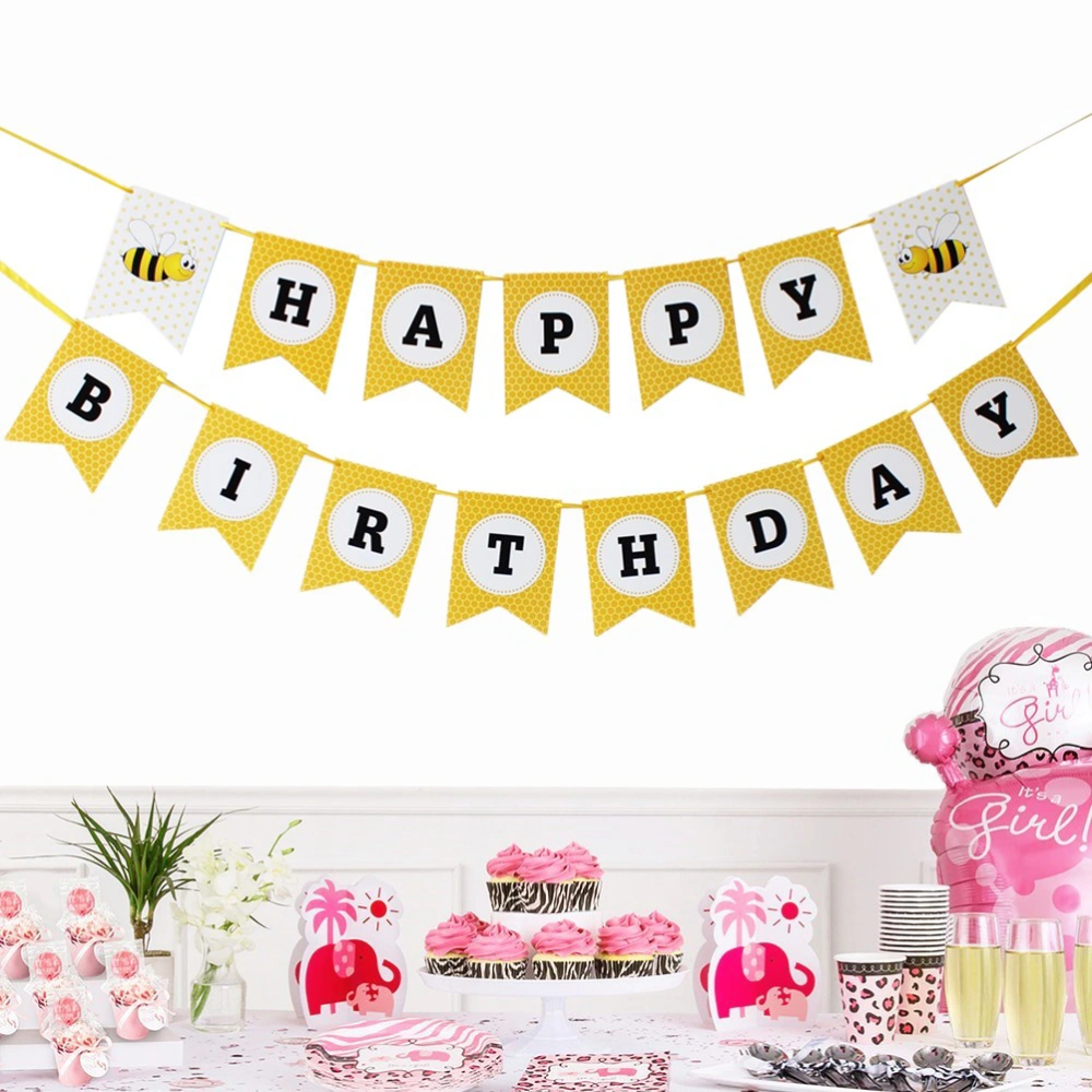 1pc Cartoon Bee Birthday Party Banner Hanging Flag Decorative Bunting for Kids Children