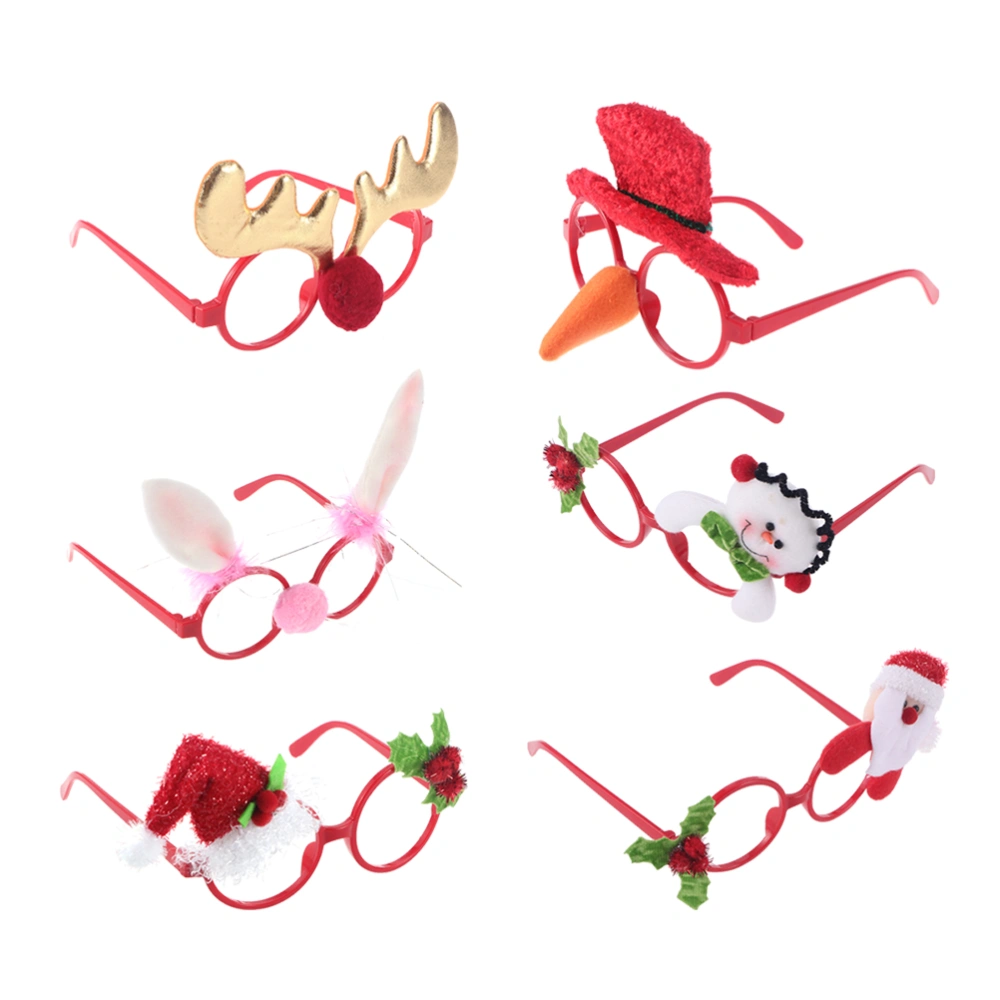 6pcs Christmas Fancy Glasses Funny Decorative Party Glasses Frame Novelty Christmas Glasses Costume Ornaments Decoration Gifts Glasses without Lenses (Santa+Snowman+Xmas Hat+Antler+Rabbit Ears+Carrot Hat)