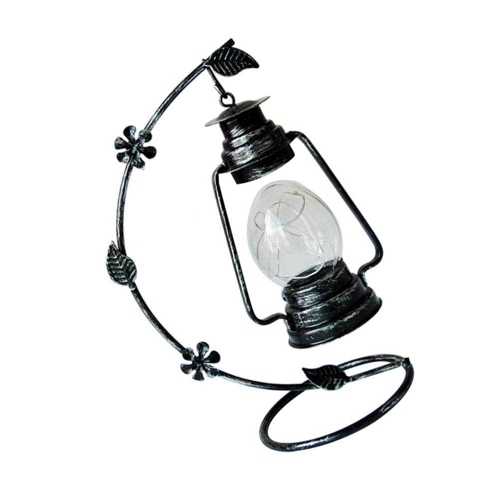 Retro Wrought Iron Lantern LED Wind Lamp Decorative Lantern Candlestick Desktop Portable Colorful Light Night Light(Silver Black)