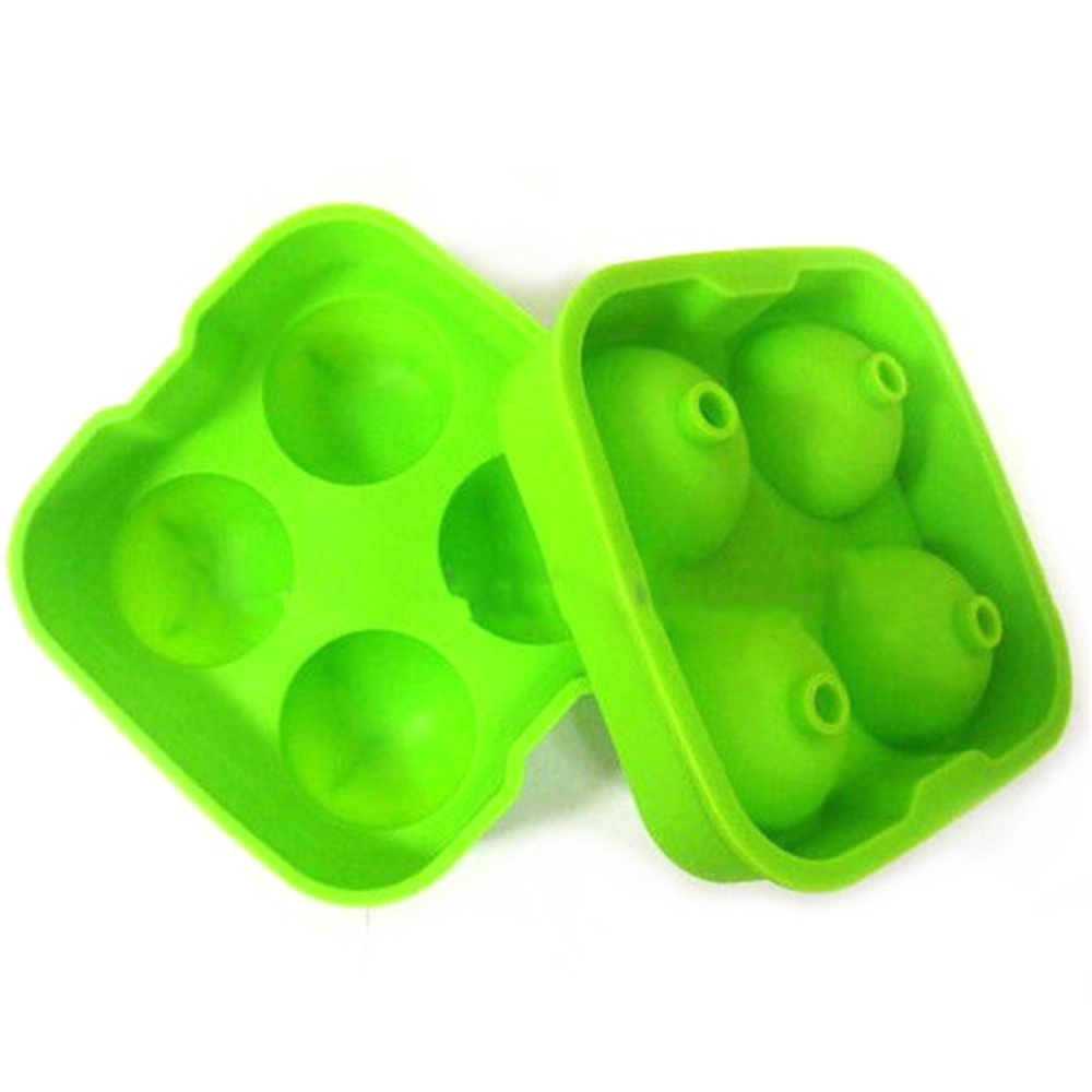 4 Ice Balls Maker Mold Flexible Silicone Ice Tray Whiskey Cocktails Round Spheres Ice Mould (Green)