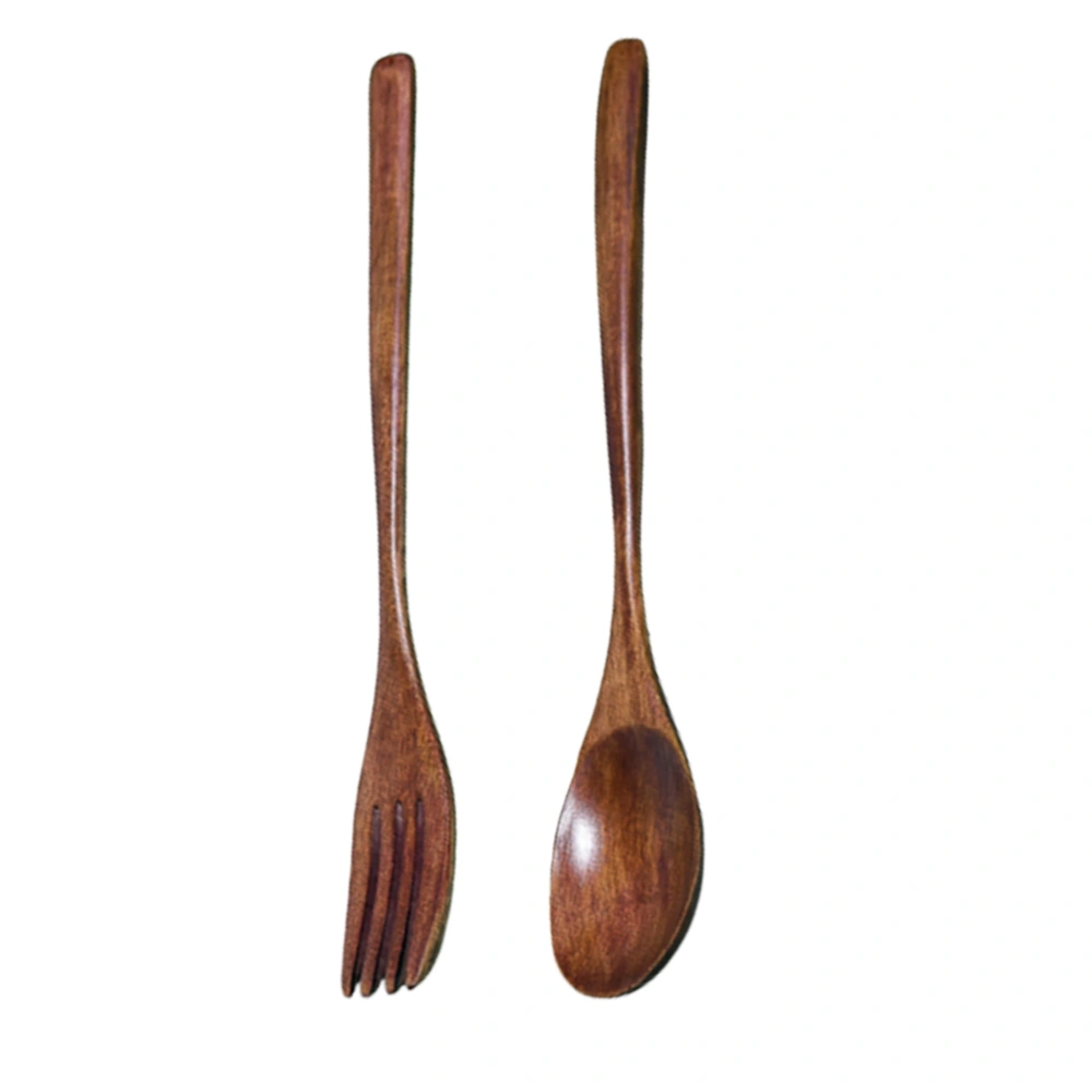 2pcs Wooden Fork and Spoon Set Portable Japanese Style Tableware Dinnerware for Home Restaurant(Fork Spoon Set)