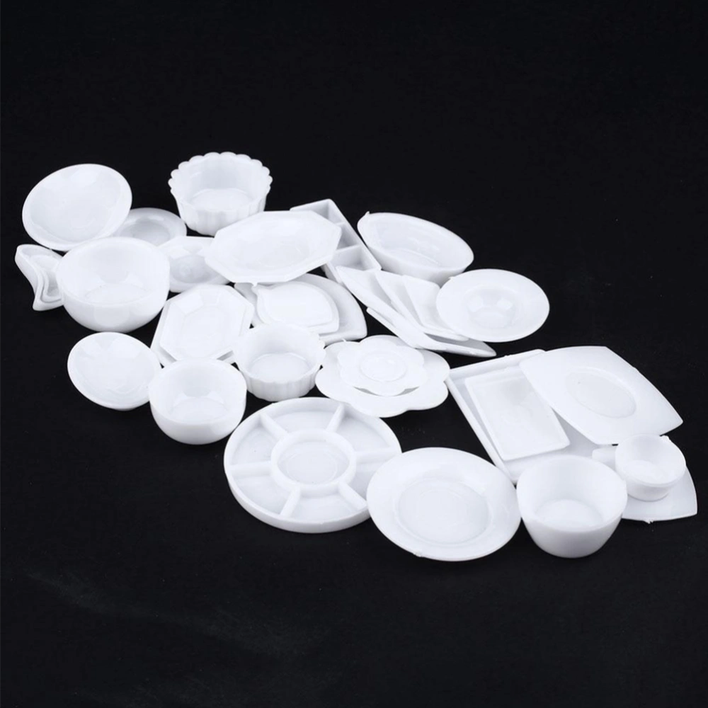 33 Pcs Doll Kitchen Mini Tableware Miniatures Cup Plate Dish Decor Toys Kitchen Accessories (White)