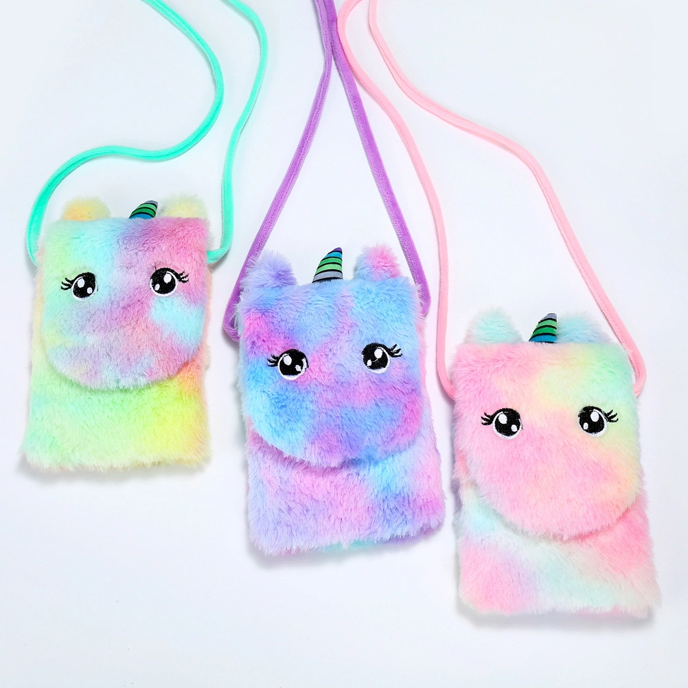 Plush Messenger Bag Unicorn Crossbody Bag Kawaii Purse Cellphone Shoulder Bags for Girls Women Light Green