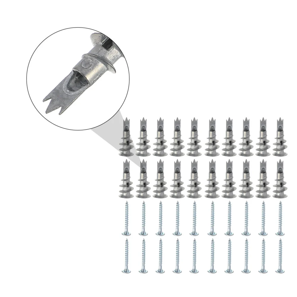 50 Sets Durable Wall Anchors Self-Drilling Novel Wall Fixing Screws (Silver)