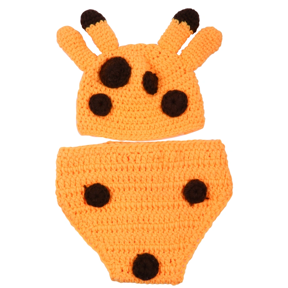 1 Set Baby Cloth Costume Props Adorable Giraffe Knitted Hat Shorts (Yellow)