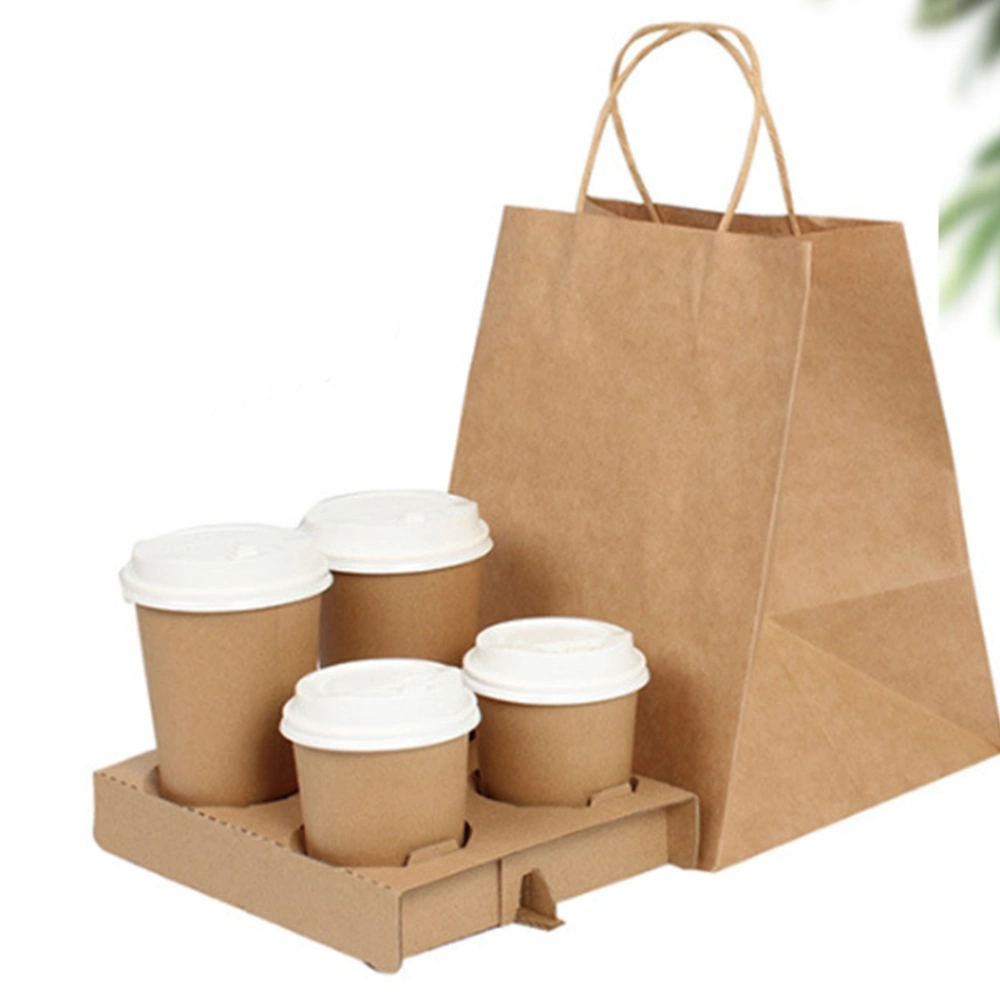 50pcs Corrugated Paper Cup Holder 2-Cups Drink Carrier Tray for Takeout Use