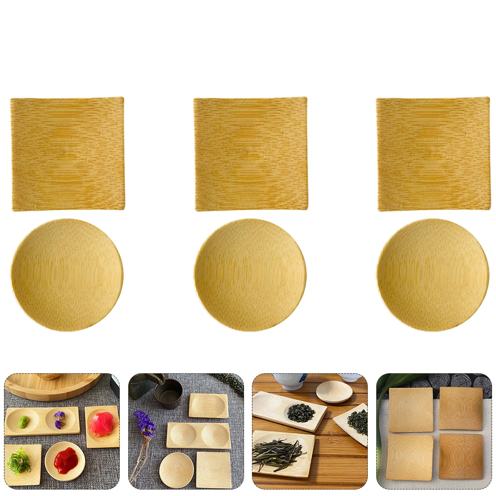 1 Set 12Pcs Bamboo Snack Plates Seasoning Dishes Dessert Plates (Assorted Color)