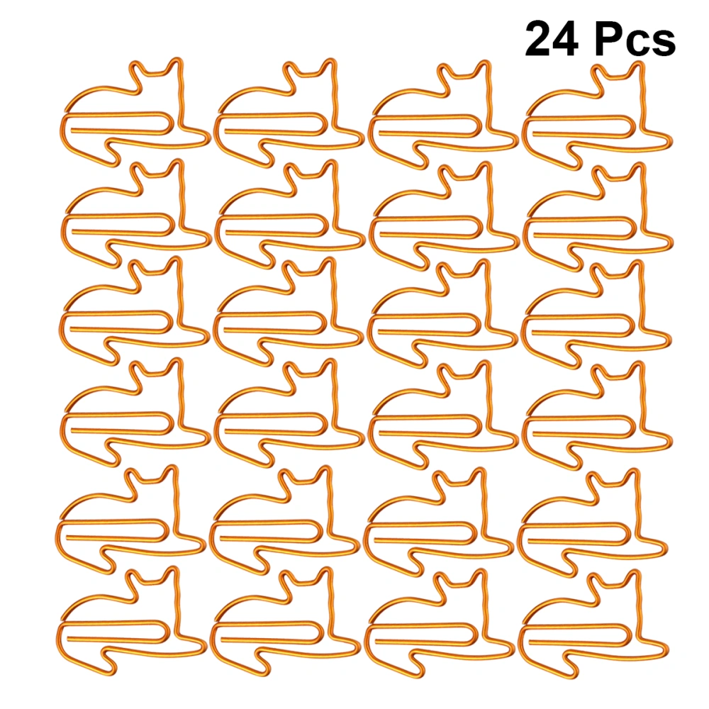 24Pcs Lovely Cats Shaped Clips Paper Clips Creative Bookmarks Paper Needles Party Gift Office Hand Account Essentials(Orange)