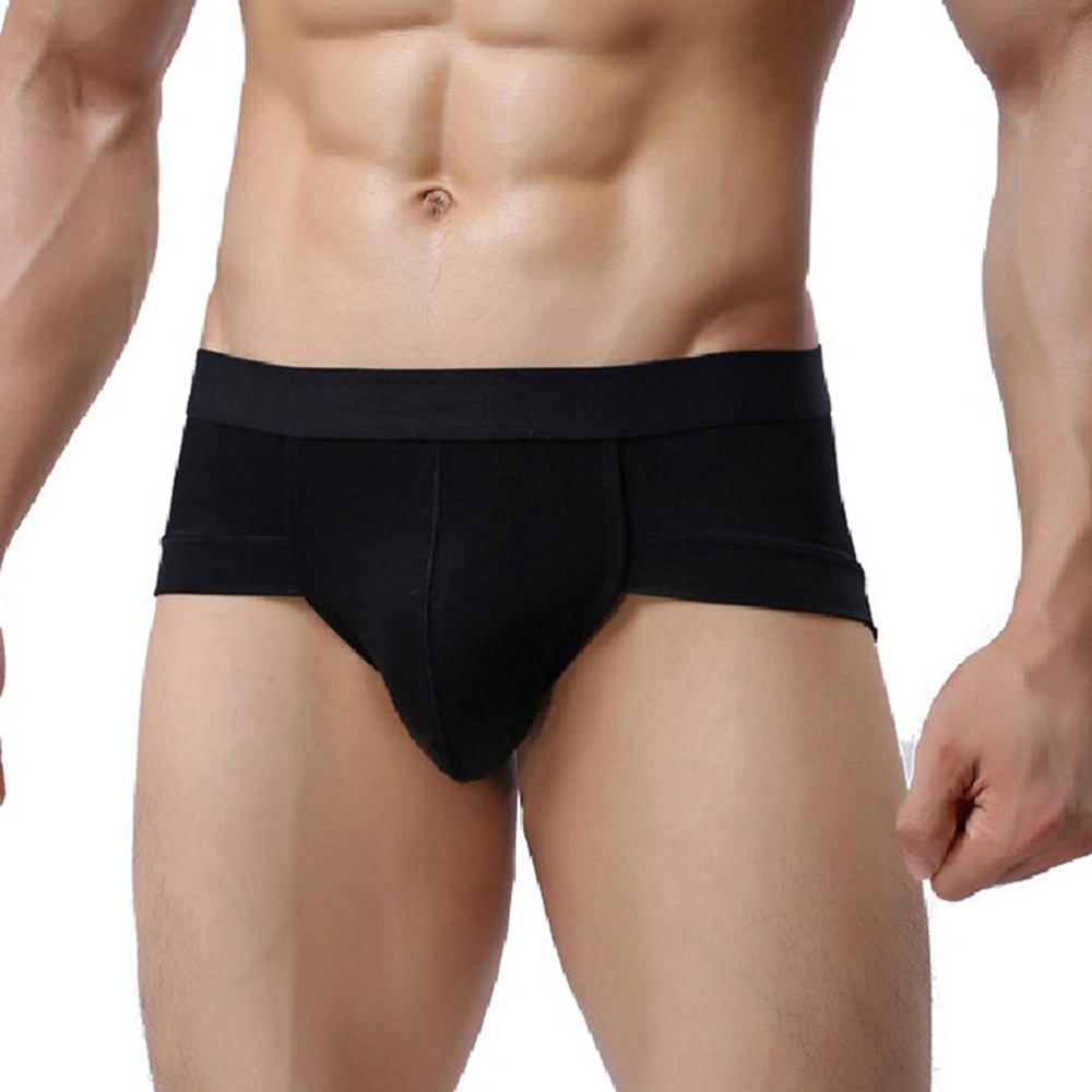 Men's Stretchy Brief Breathable Low Waist Cotton Panties Sexy Seamless Lingerie Underwear - Size 3XL (Black)