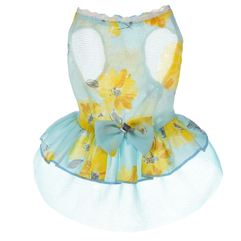 Lovely Pet Dress Bow-knot Skirt Flower One-piece Pet Clothes Dress for Dog Puppy (Blue Size S)