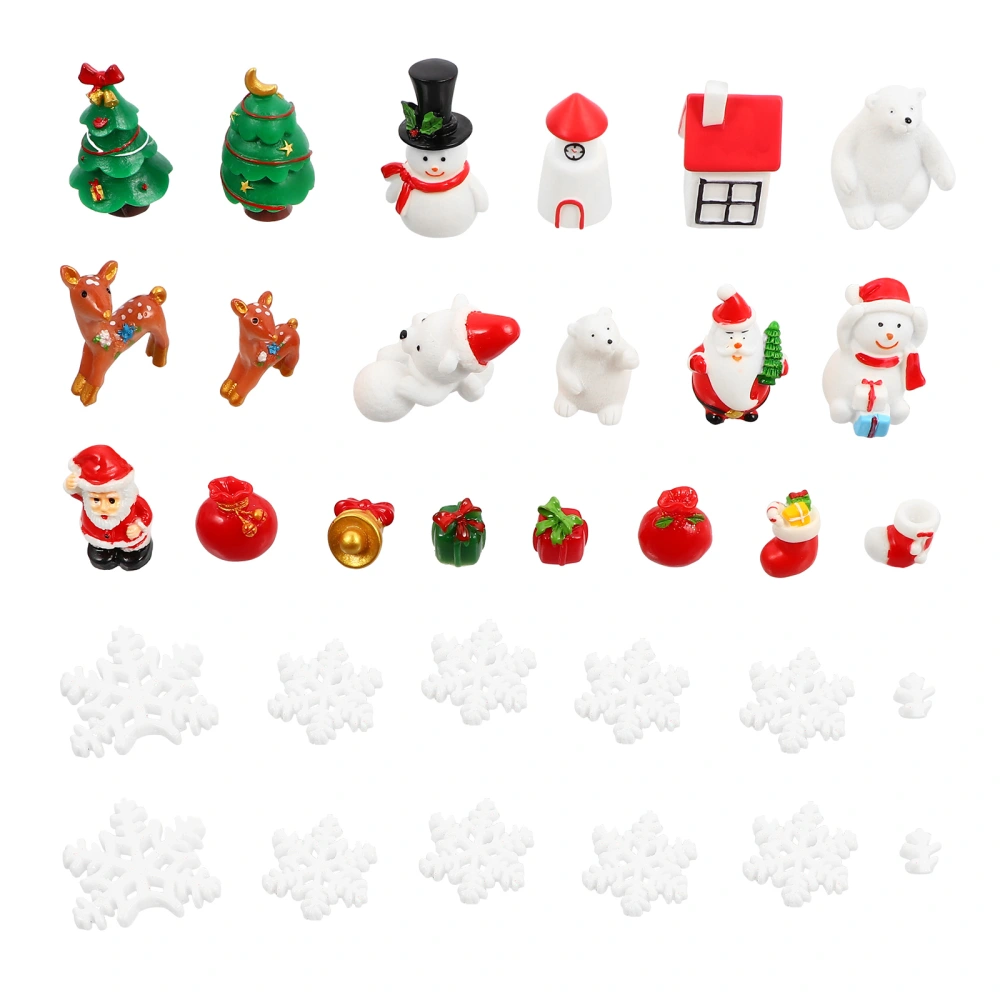 30pcs Christmas Theme Mini Decorations Resin Elk Santa Snowscape Ornaments