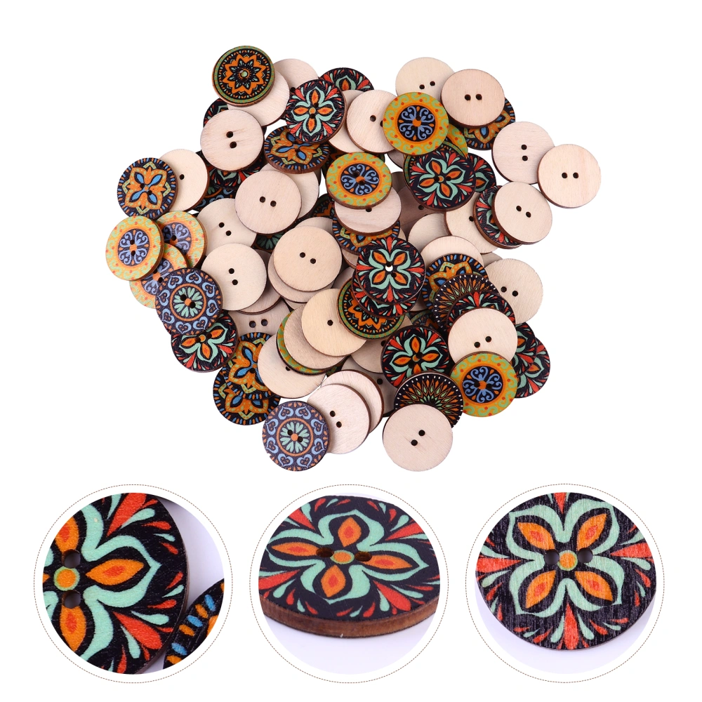 DIY Wooden Buttons Retro Floral Button DIY Accessories for Sewing Handicraft