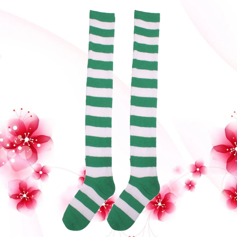 1 Pair Cosplay Sexy Stockings Stripe Over The Knee High Socks Long Socks for Women Girls Free Size (White and Green)