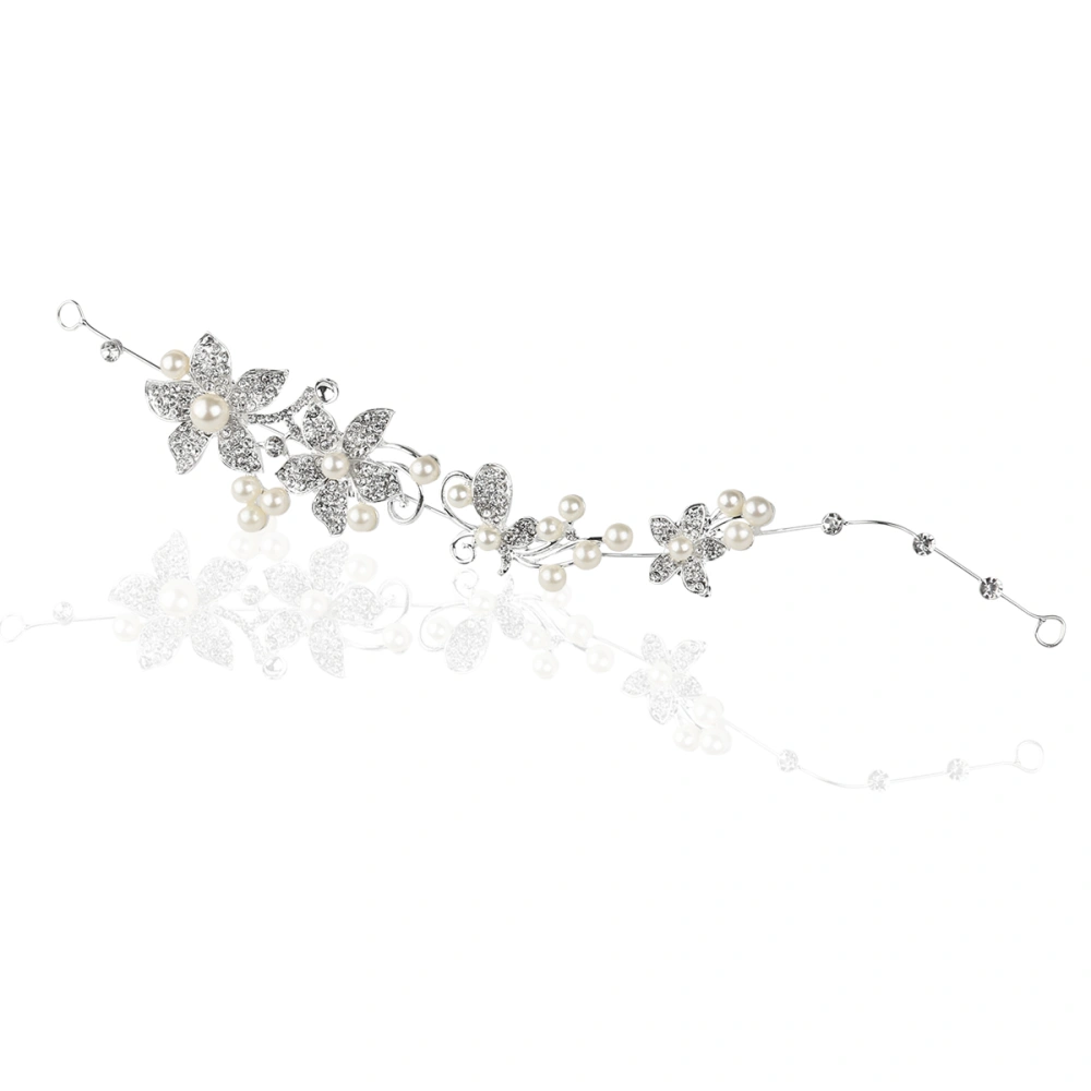 PIXNOR Delicate Shining Crystal Rhinestones Faux Pearl Decor Flower Style Women's Bridal Hair Band Headband Tiara (White)