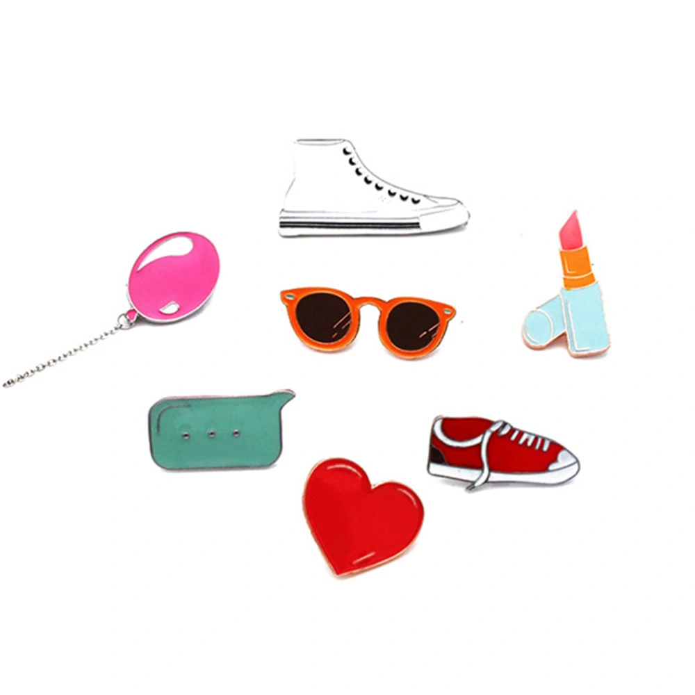 7pcs Lovely School Brooch Unique Alloy Breastpin Jewelry Gift For Dress Decoration (White Shoes & Balloon & Glasses & Lipstick & Silent Sign & Grey Shoes & Big Lipstick)