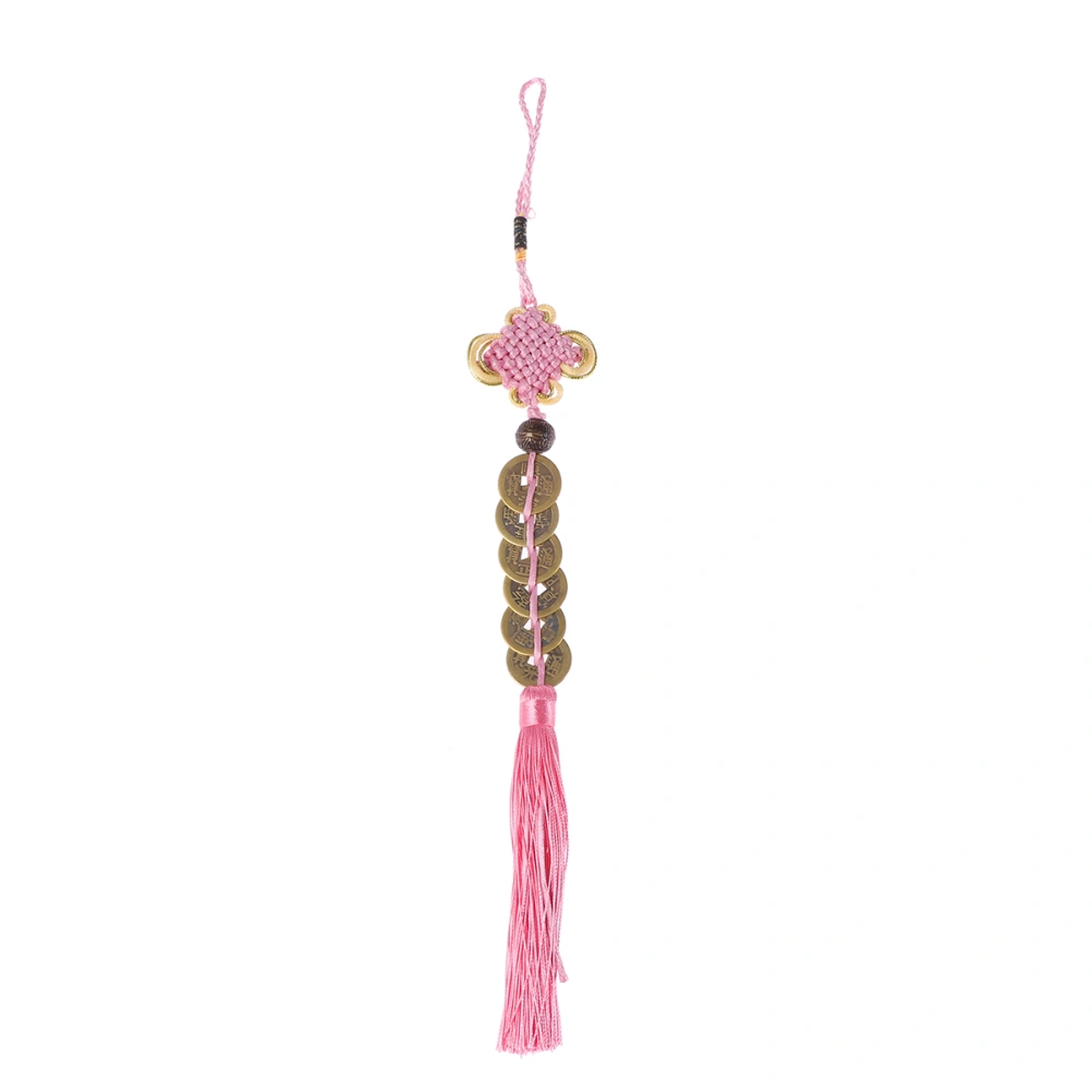 Car Chinese Knot Copper Coin Pendant Tassel Hanging Ornament Car Decoration Accessory (Pink)