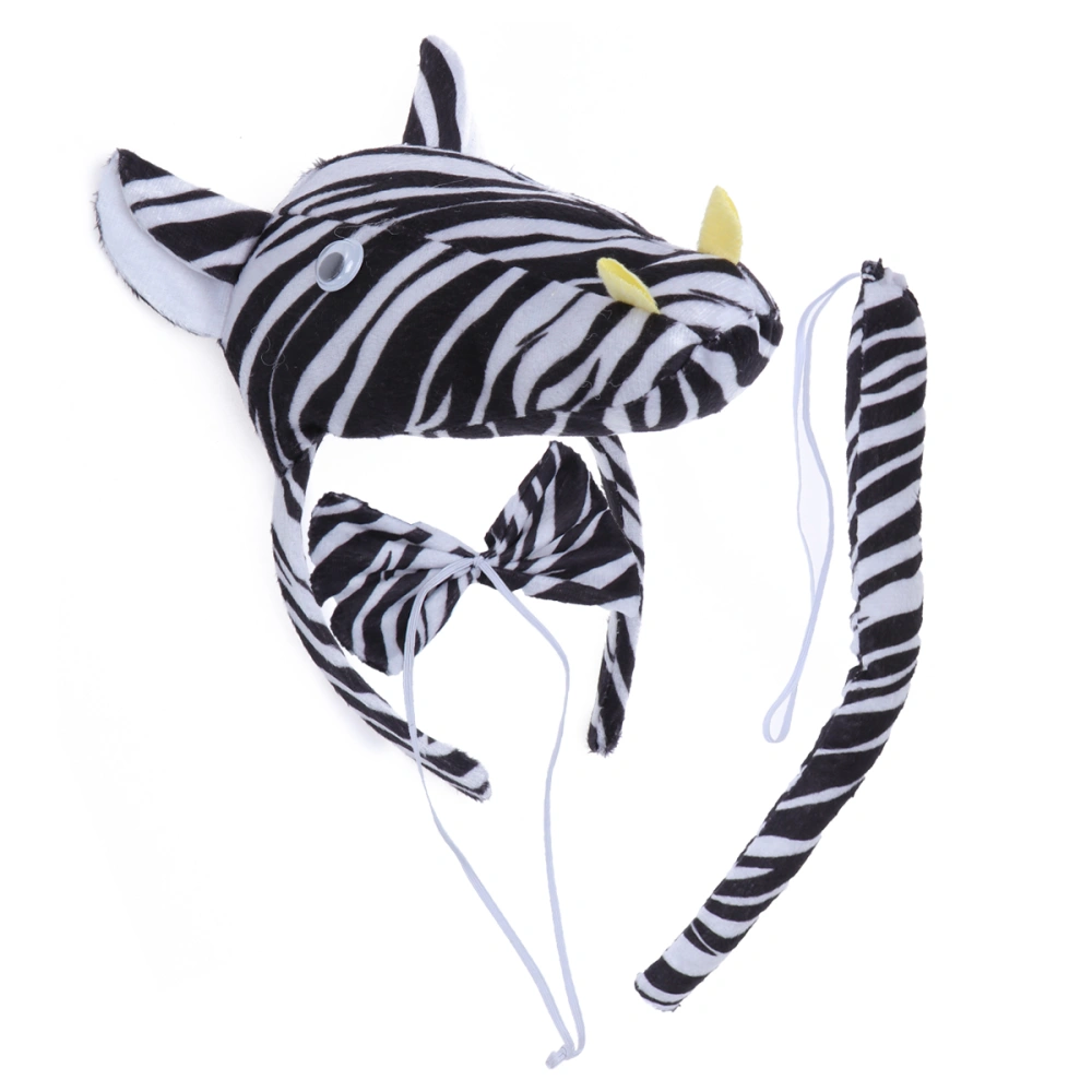 3 Pcs Kids Animal Ears Headband Party Tie and Tail Cosplay Costume Party Favors(Zebra)