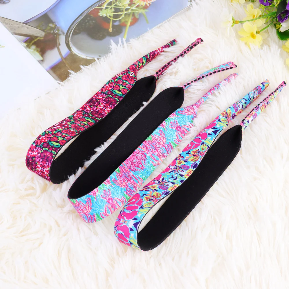 3PCS Neoprene Glasses Straps Swimming Ski Sports Glasses Hanging Rope Anti-Slip Eyeglasses Lanyard Cord Universal Eyeglasses Rope for Outdoor Sports Use Water Shield+Beancurd Flower+Large Flower Printed Style Assorted Color