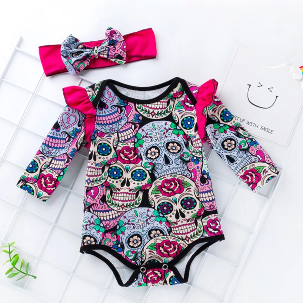 Newborn Baby Infant Skull Printed Clothing Cotton Climbing Clothes Casual Triangle Jumpsuit (Red, Size 73)