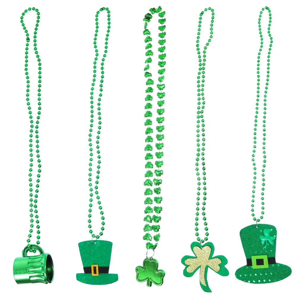 5Pcs St. Patrick's Day Neckalces Green Necklace Shamrock Neck Chains Decors Random Style