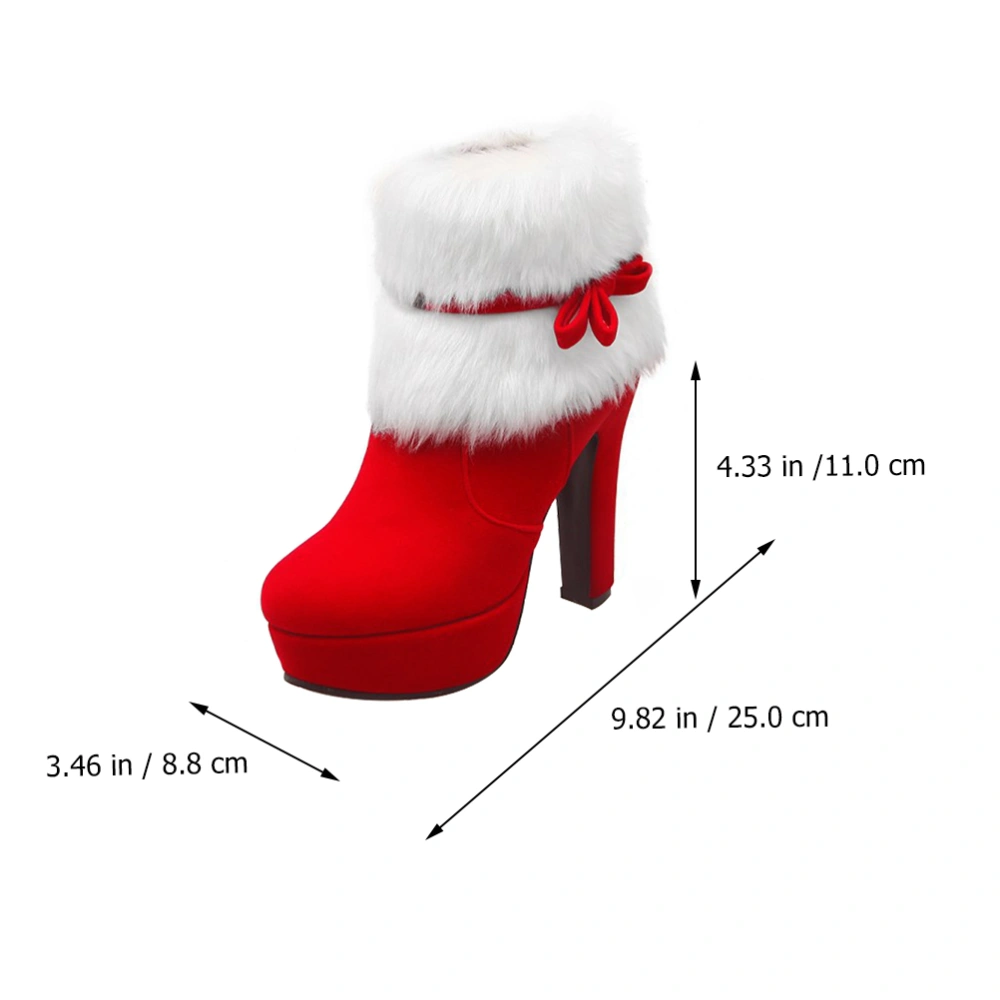 Christmas Winter High Heel Thicken Platform Plush Ankle Shoes Short Boot