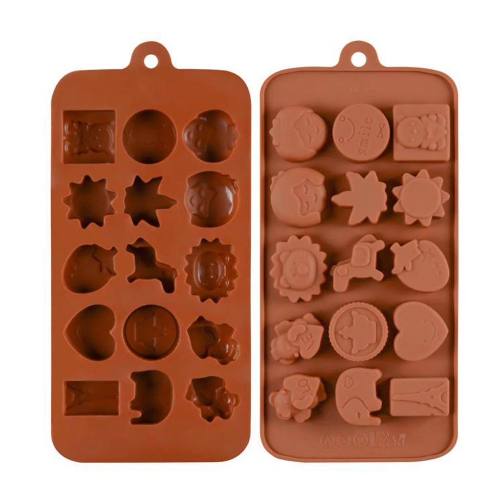 15 Cavity Non-stick Silicone Baking Mold Cartoon Animal Shaped Silicone Cake Candy Jelly Chocolate Molds Bakeware (Coffee)