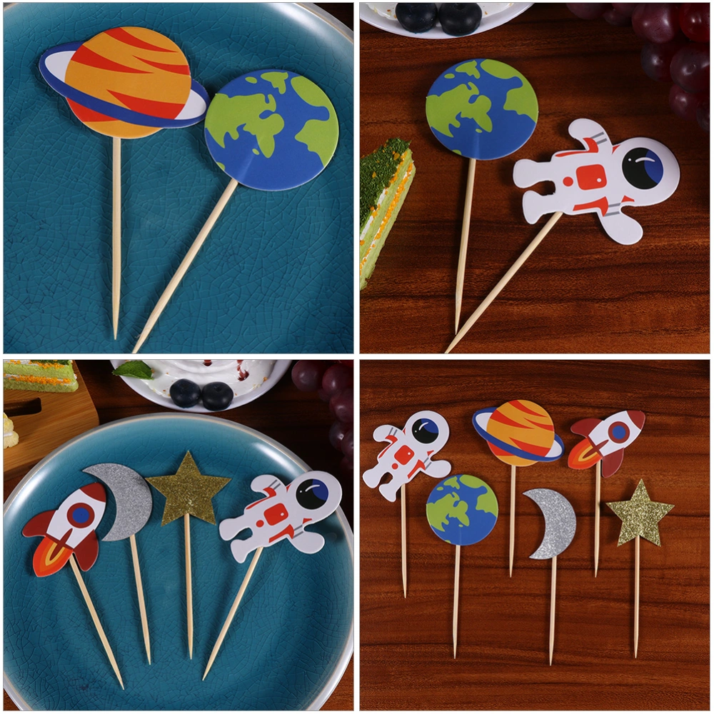 24pcs Cake Topper Astronaut Design Cake Insertion Cupcake Decoration Party Favor