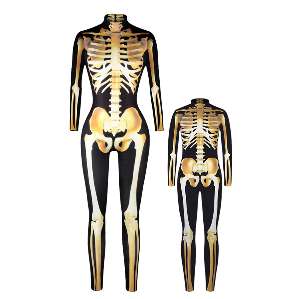 Skeleton Jumpsuit Long Sleeve Bodysuit Costume Scary Skull Skinny Catsuit for Adults Women Halloween Carnival Performance (Size S)