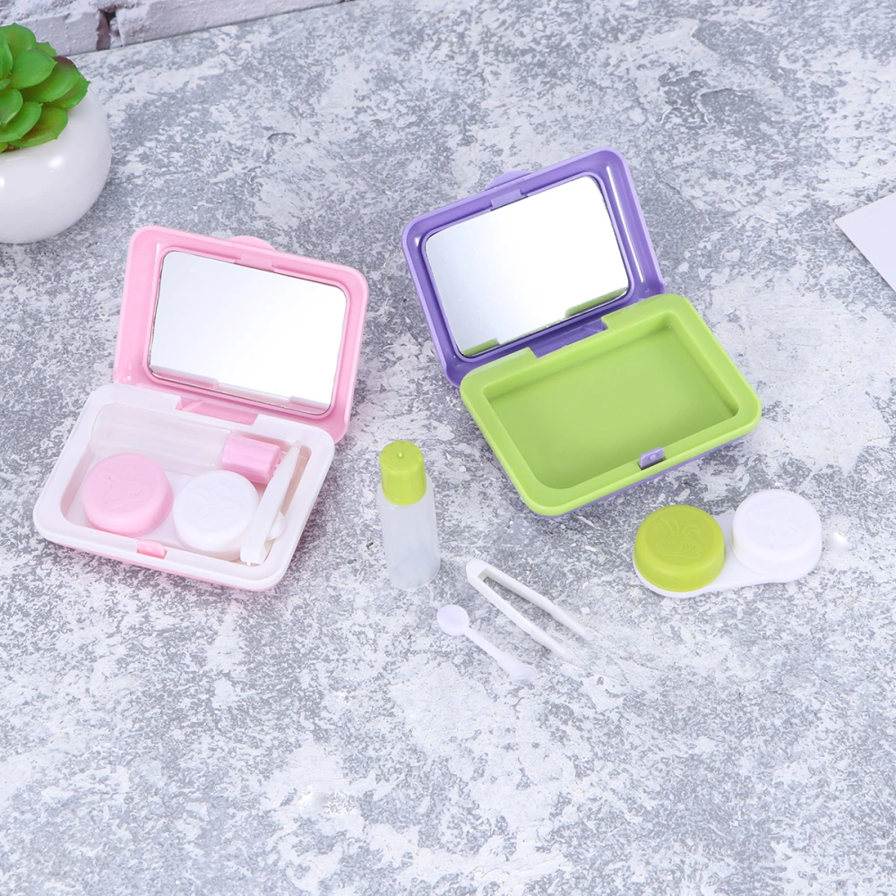 2pcs Plastic Lens Case Box Suitcase Shape Lens Storage Tools Boxes with Wearing Tools (Purple Pink)