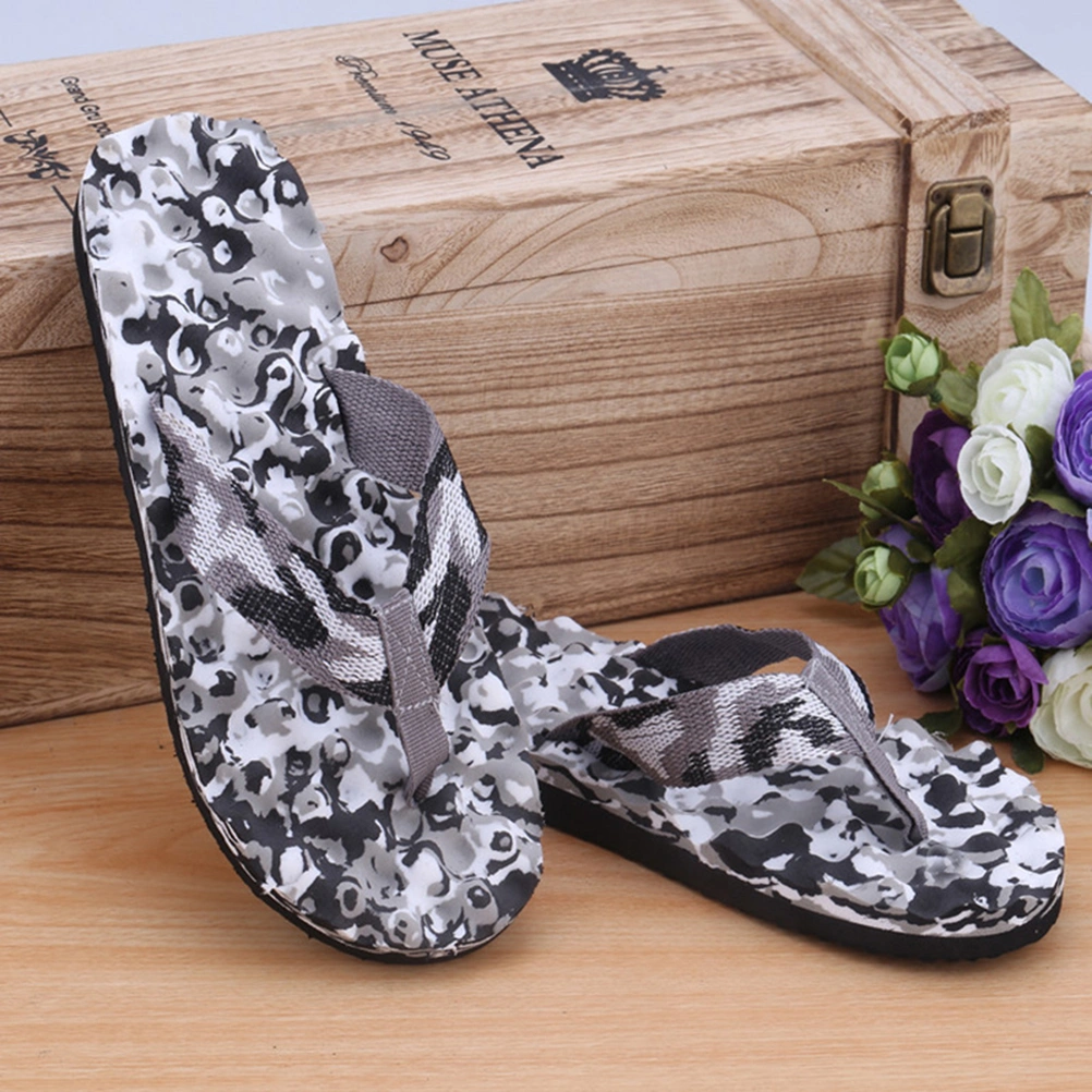 Men Flops Antiskid Camouflage Sandals Slipper for Indoor Outdoor Home Beach - Size 43(Black)