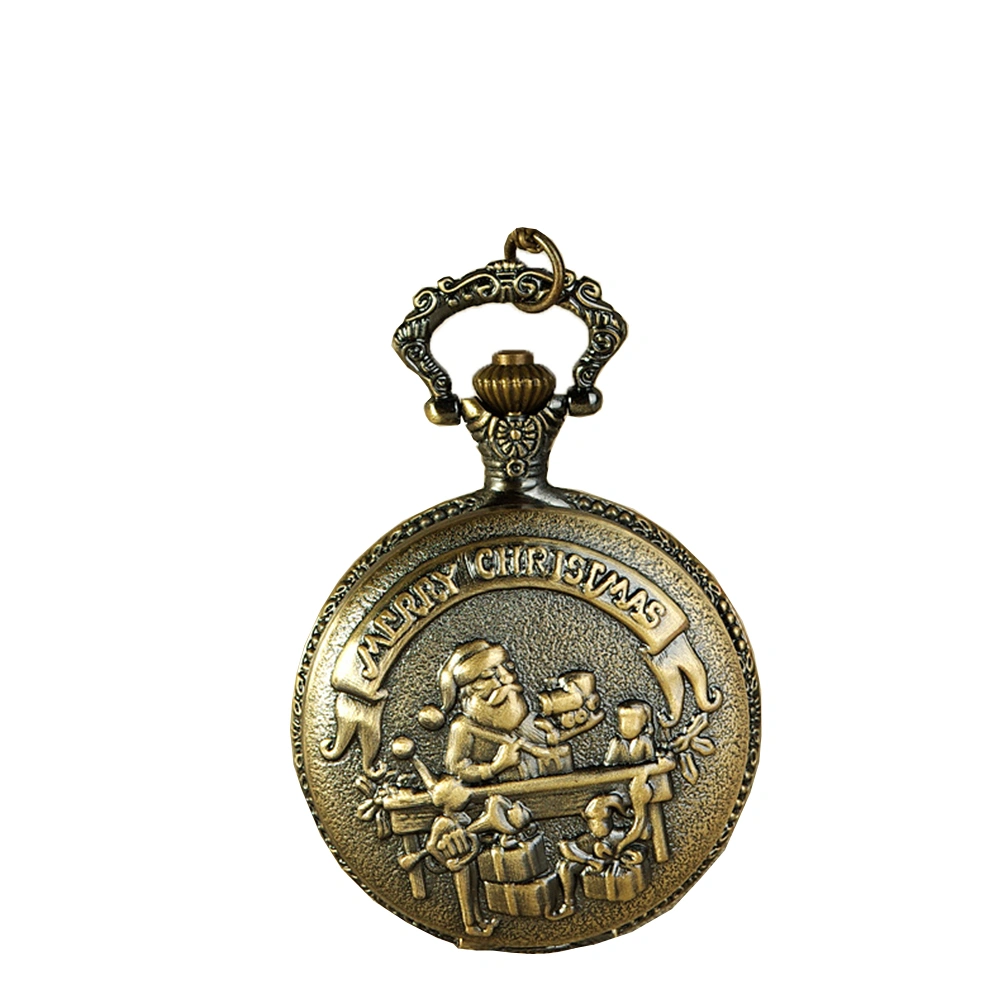 40x4.6 Bronze Retro Pocket Watch Santa Claus Vintage Quartz Pocket Watch