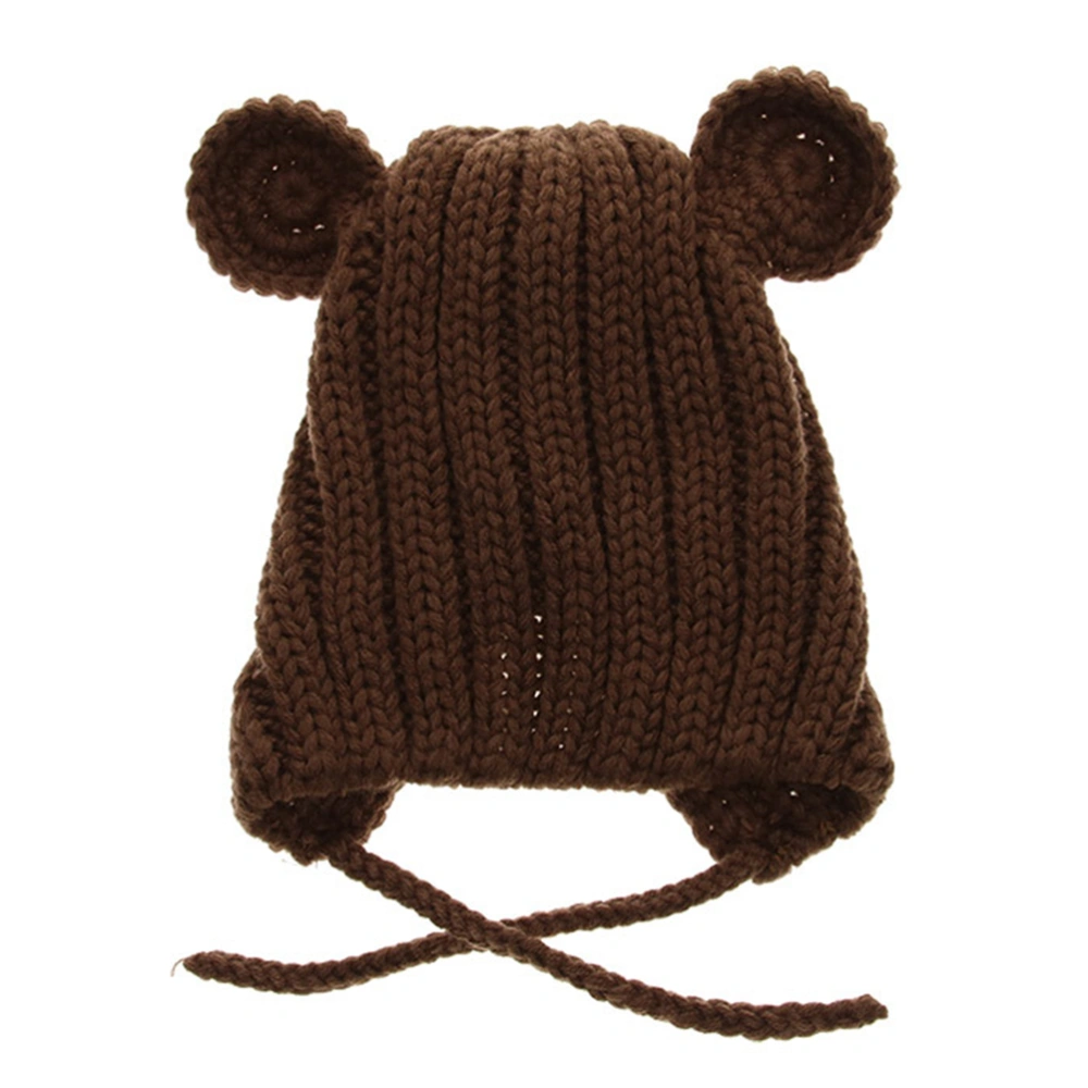 Autumn Winter Kids Hats Bear Ears Warm Wool Knitted Earmuffs Hat Baby Crochet Beanie (Coffee)