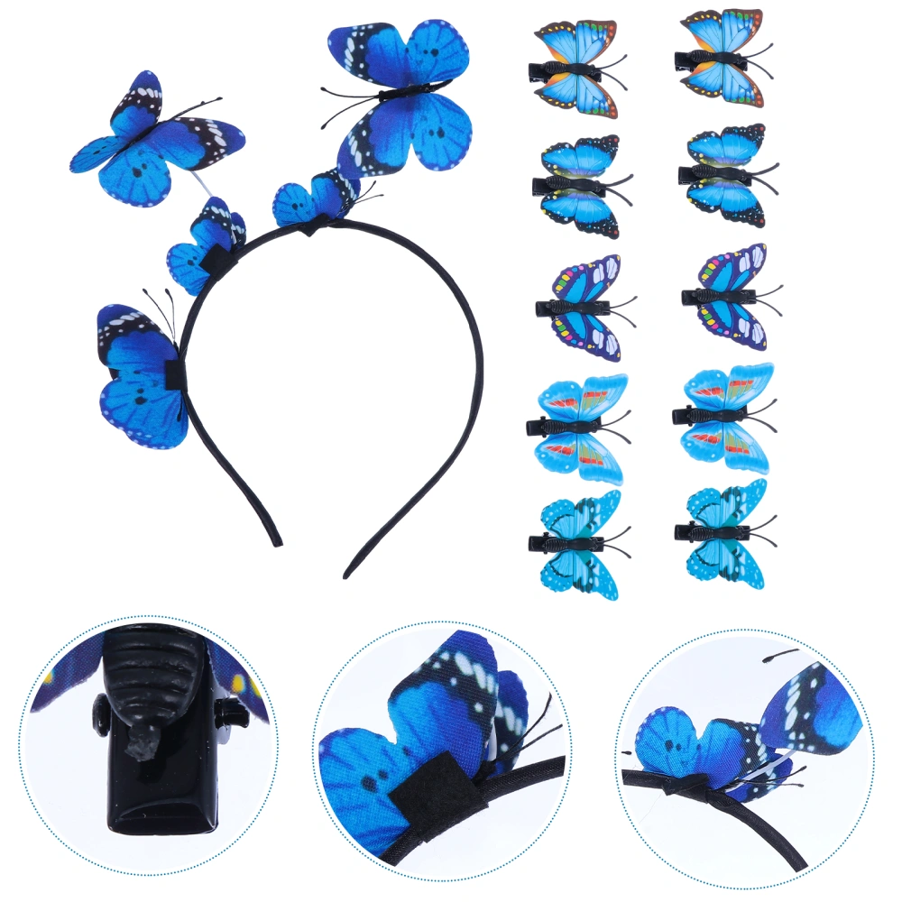 11pcs 3D Butterflies Headdress Hair Clip Kit Costume Headwear Party Headband