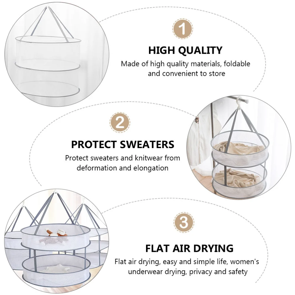 2-Tiers Foldable Clothes Drying Mesh Net Socks Towels Bras Drying Hanger