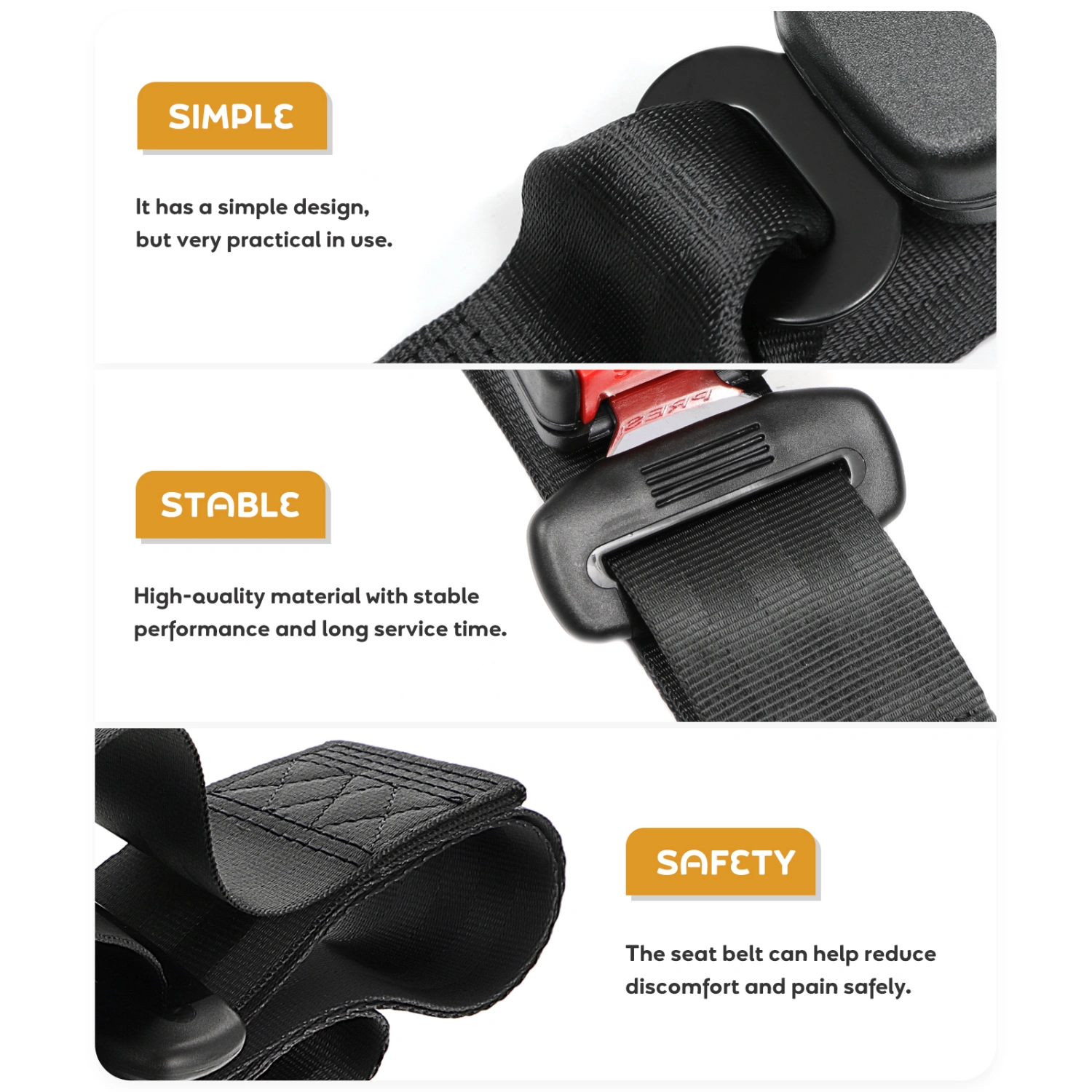 1Pc Pregnant Woman Seat Belt Adjustable Safety Harness Buckle Safety Strap Black