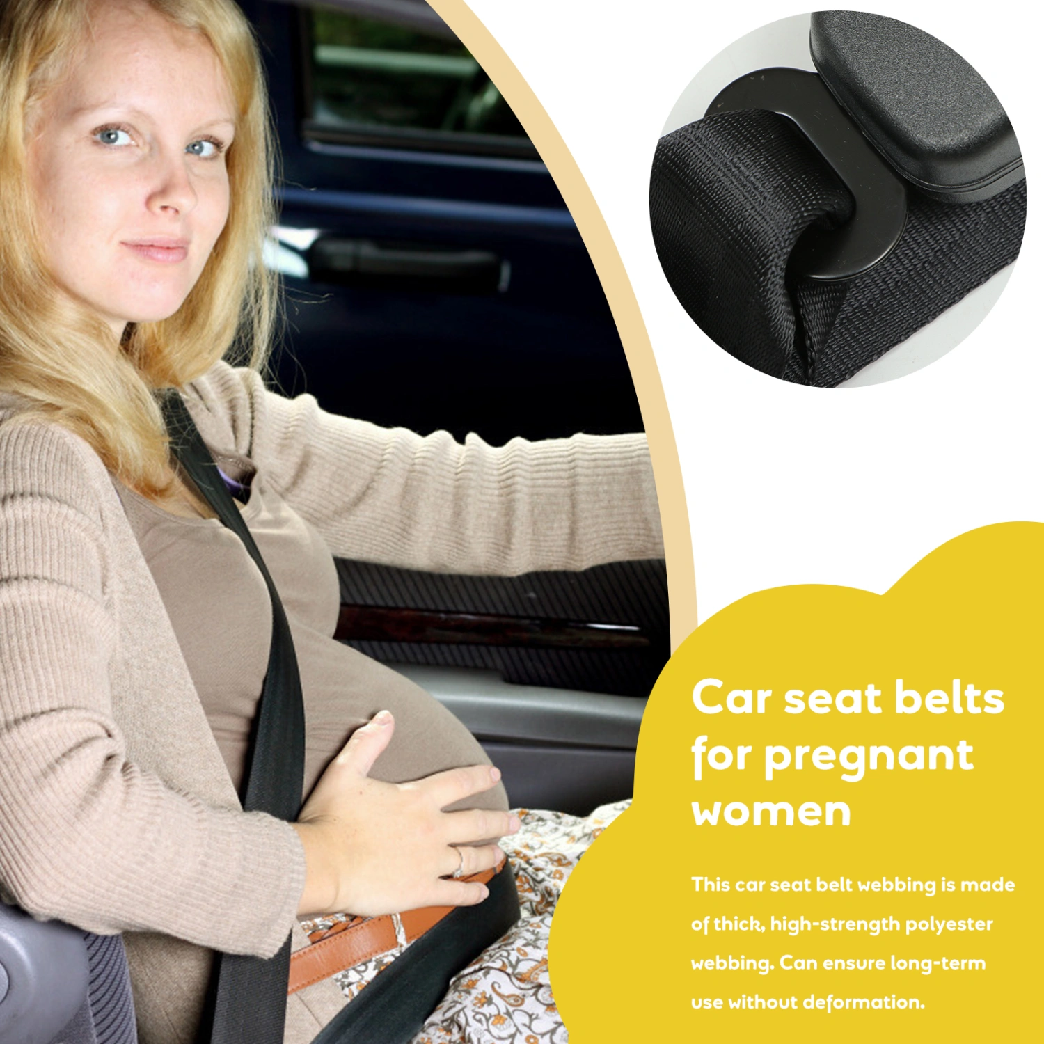 1Pc Pregnant Woman Seat Belt Adjustable Safety Harness Buckle Safety Strap Black