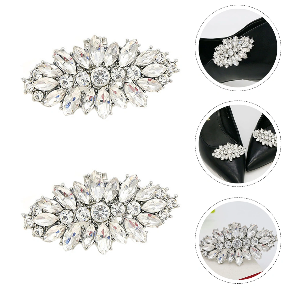 2Pcs Detachable Rhinestone Shoes Clip Lady Shoes Buckle Shoes Accessory White