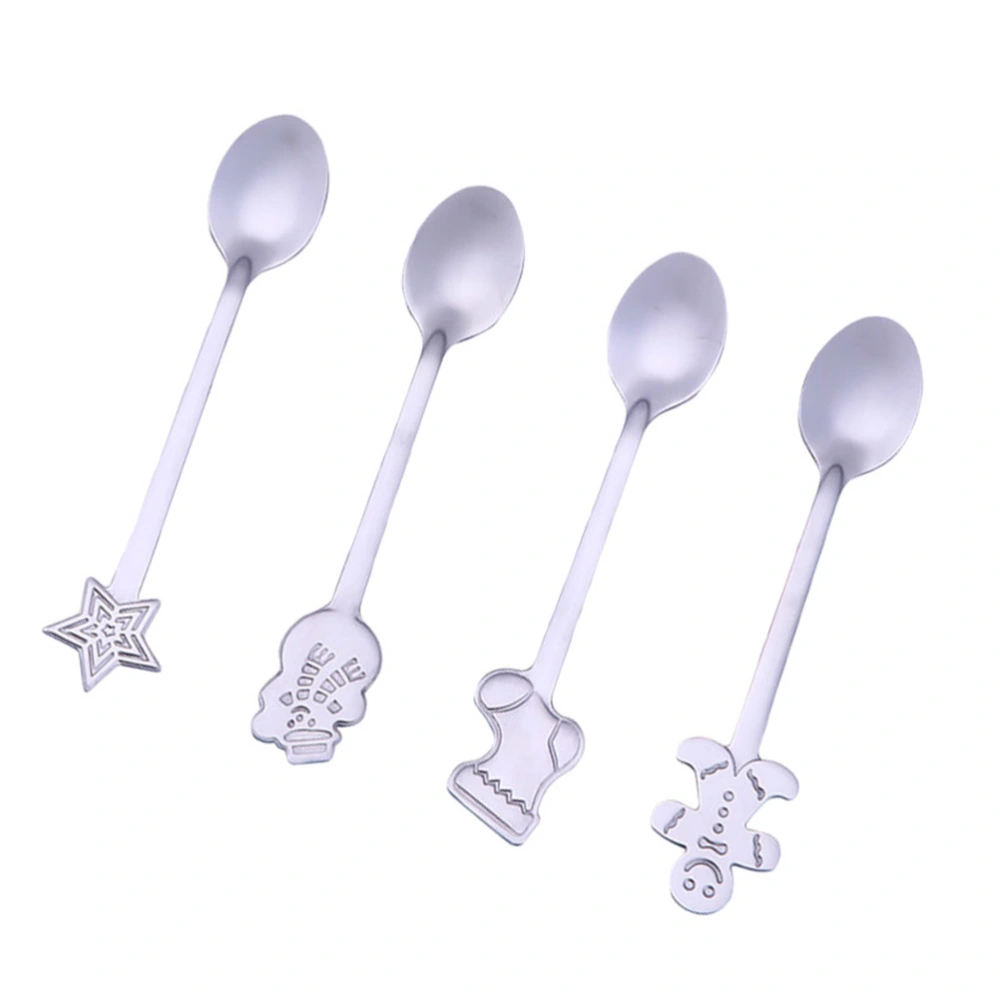 4Pcs Stainless Steel Spoons Portable Christmas Spoons Food Dessert Serving Spoons Cartoon Coffee Spoons for Christmas Xmas Party