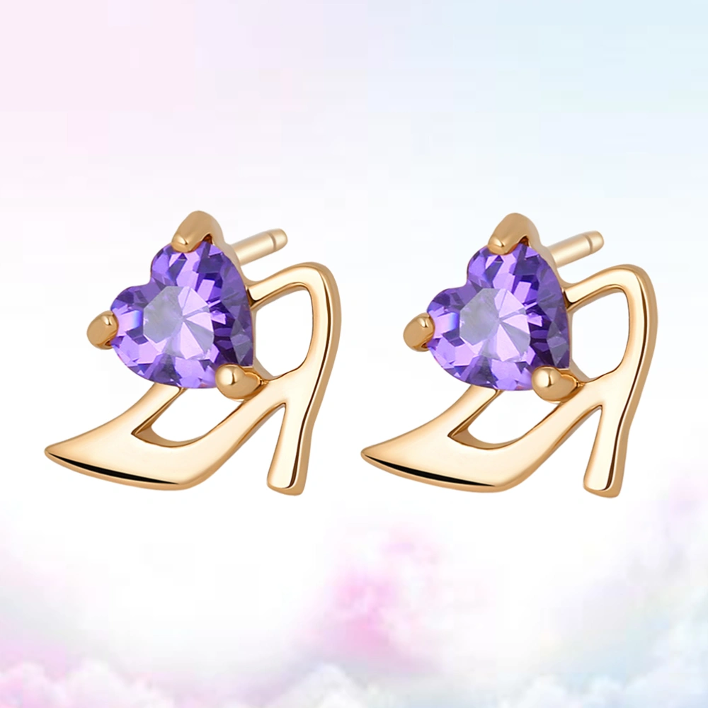 1 Pair of Lovely Fashion High Heels Style Zircon Eardrop Earrings Ear Studs(Purple)