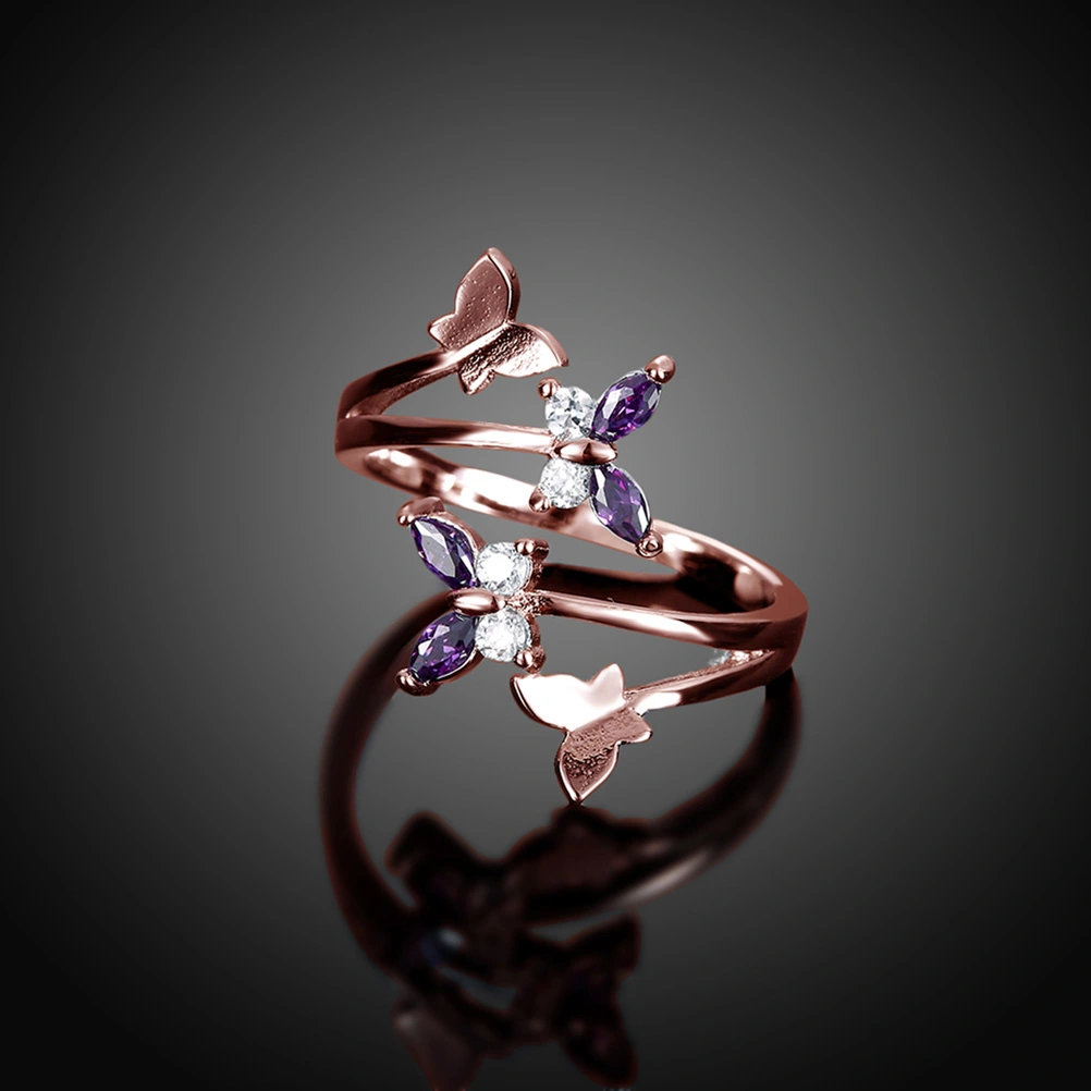 18k Rose Gold Ring Elegant Open Ring Fashionable Crystal Engagement Ring