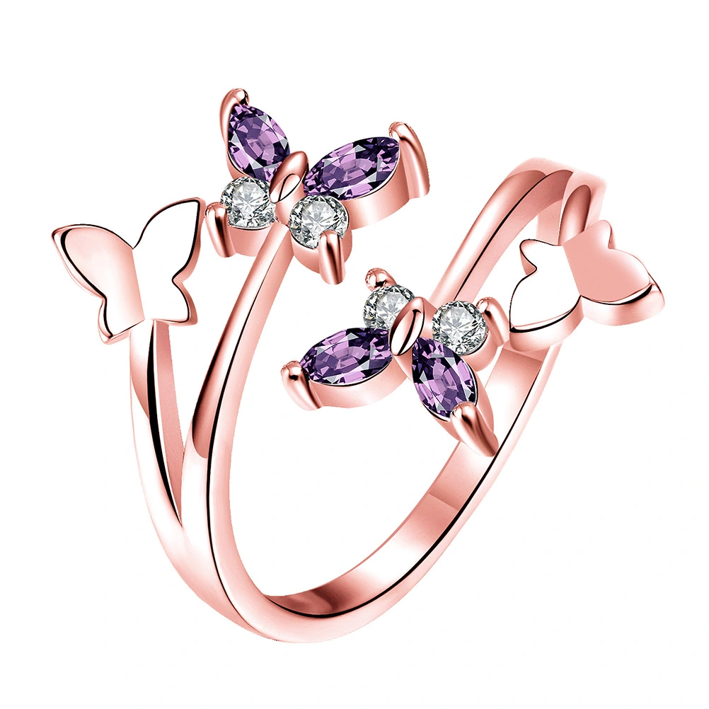 18k Rose Gold Ring Elegant Open Ring Fashionable Crystal Engagement Ring