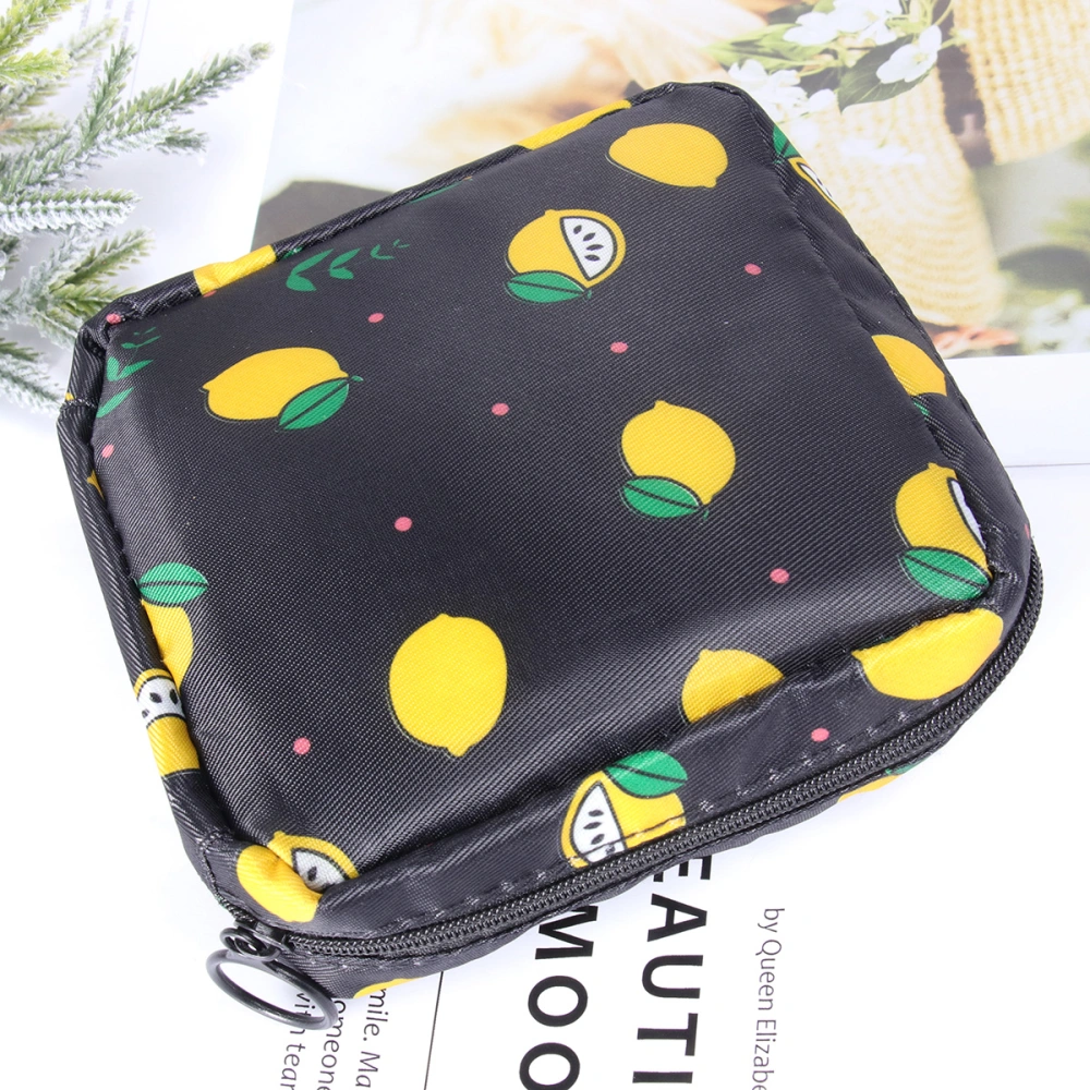 1pc Large Quantity Printed Sanitary Napkin Storage Bag Purse Holder Organizer for Women (Black Lemon)