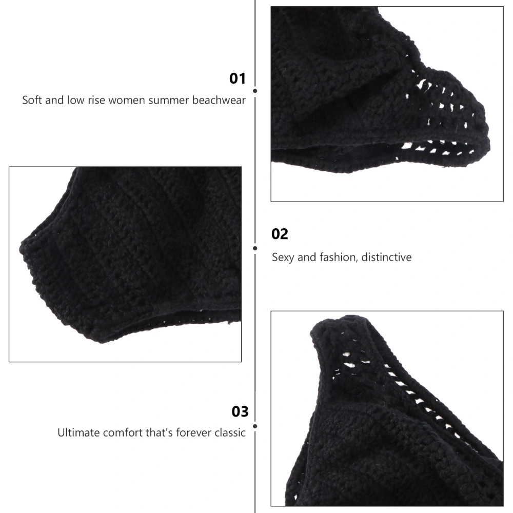 1PC Stylish Bikini Briefs Hand Knitted Shorts for Beach Seaside Lady Wearing (Black Size XL)