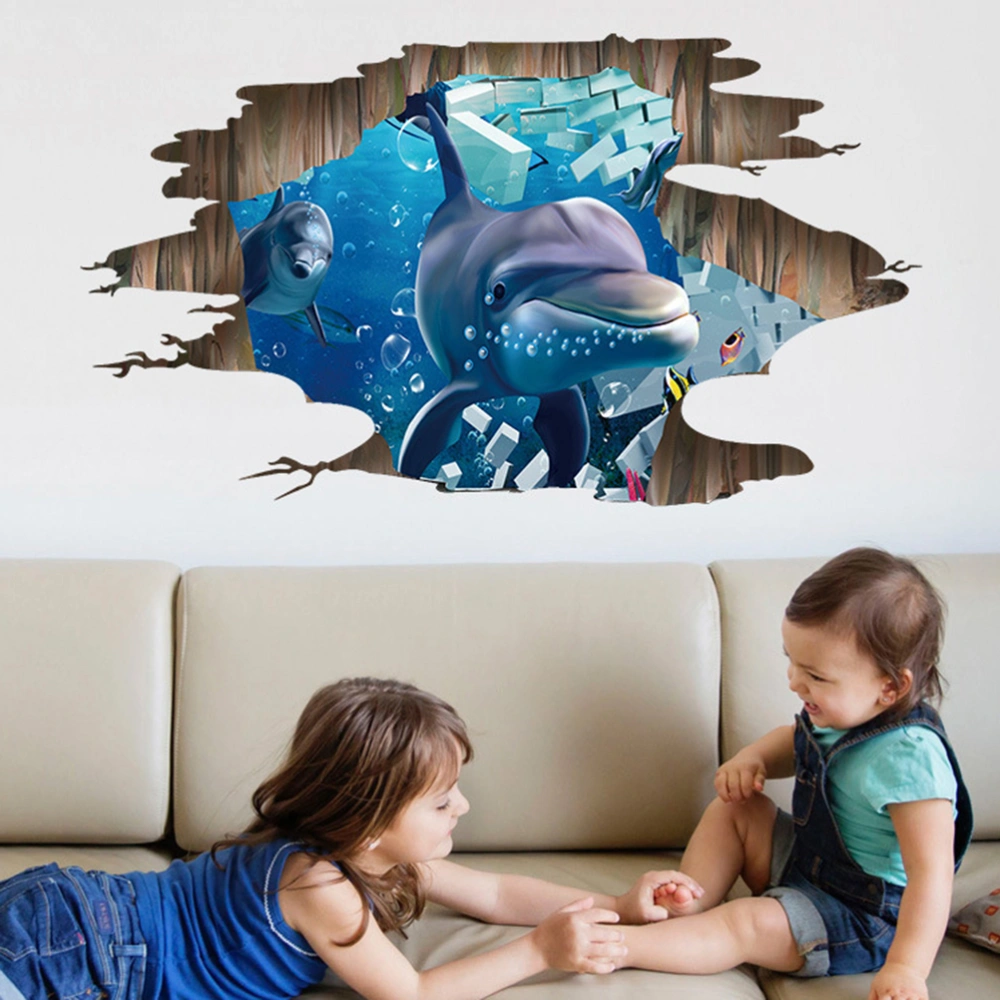 Wall Broken Wallpaper 3D Removable Dolphin Art Sticker Home Decoration for Bedroom Living Room