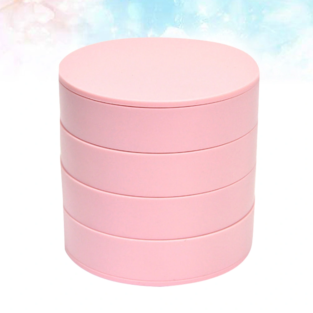 Creative Jewelry Storage Box 4 Layers Cylinder Rotation Desktop Jewelry Case Container (Pink)