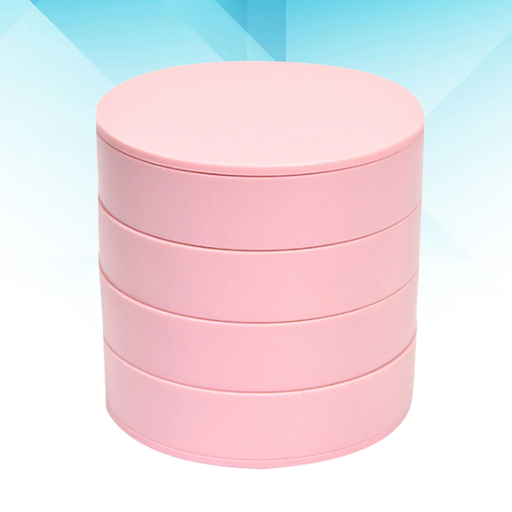 Creative Jewelry Storage Box 4 Layers Cylinder Rotation Desktop Jewelry Case Container (Pink)